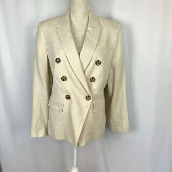 Magaschoni Linen Blend Double Breasted Blazer Jacket Cream Ivory Women L Career - Picture 1 of 13